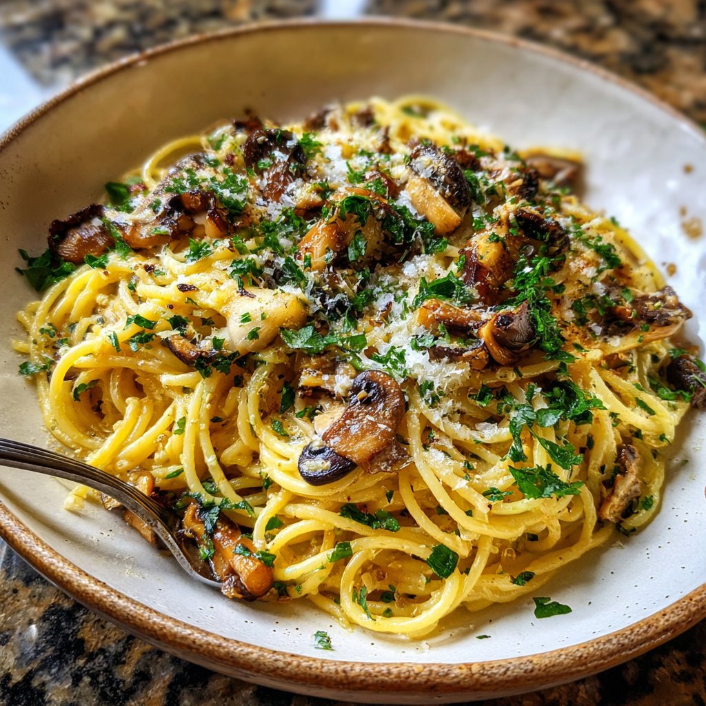 Spaghetti mit Pilzrahm