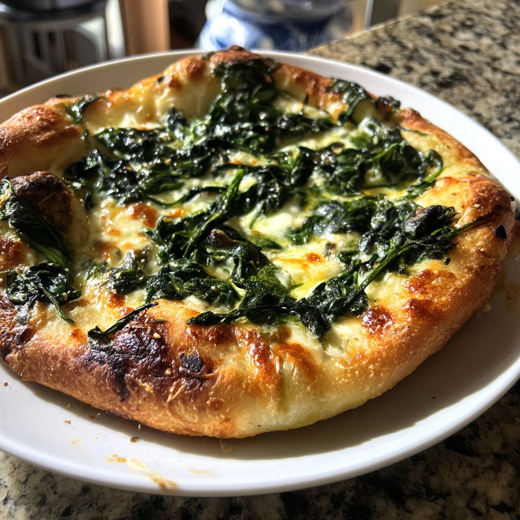 Pizza mit Spinat und Zitronenöl
