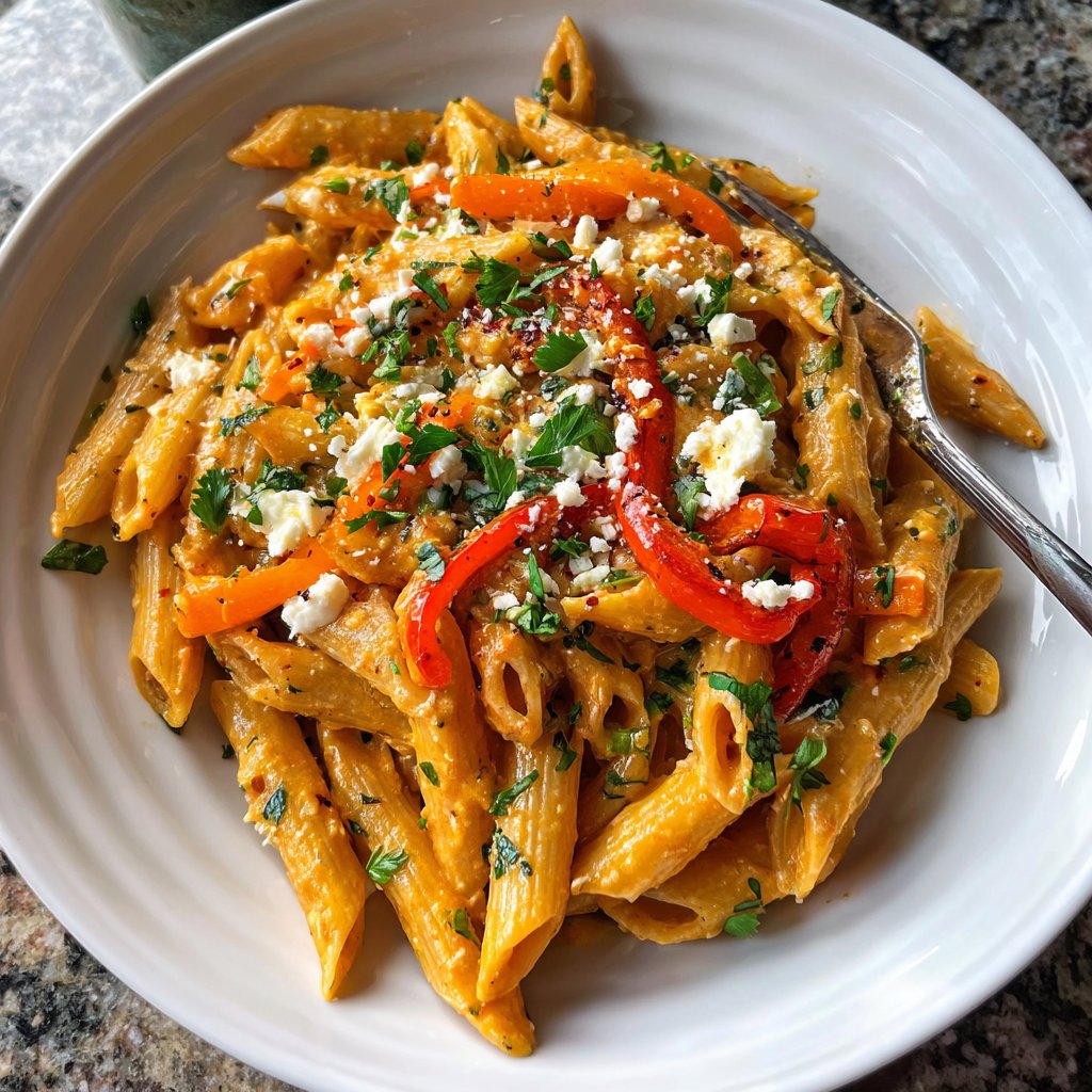 Penne mit Paprika und Feta