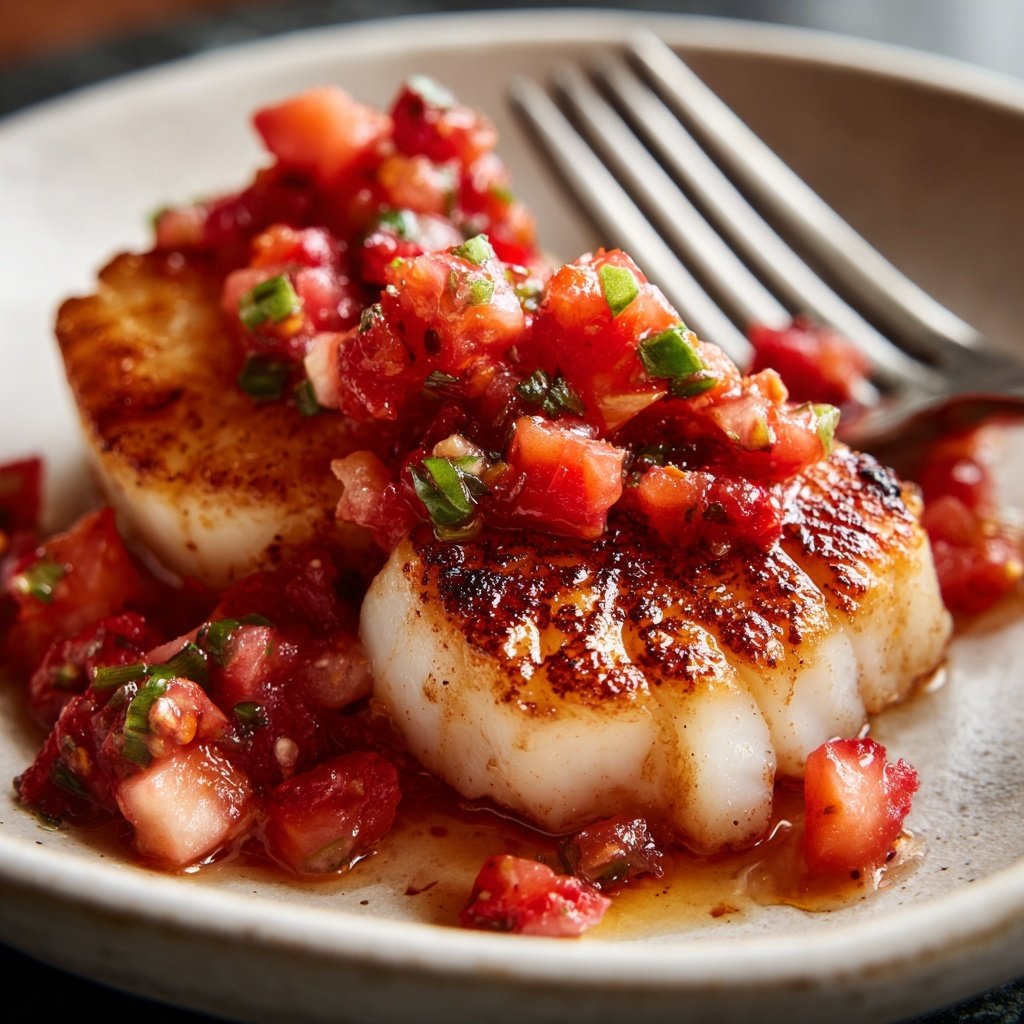 Jakobsmuscheln mit Erdbeersalsa