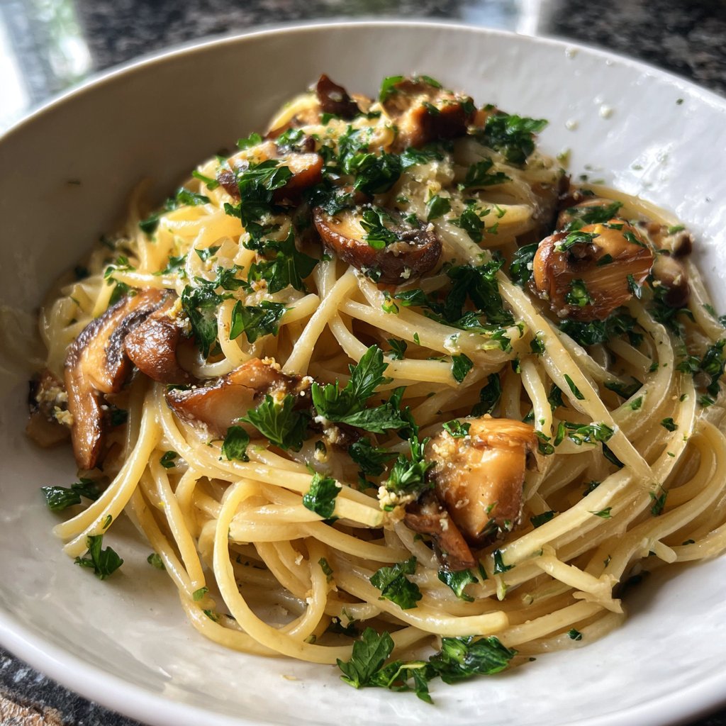 Spaghetti mit Pilzen und Petersilie
