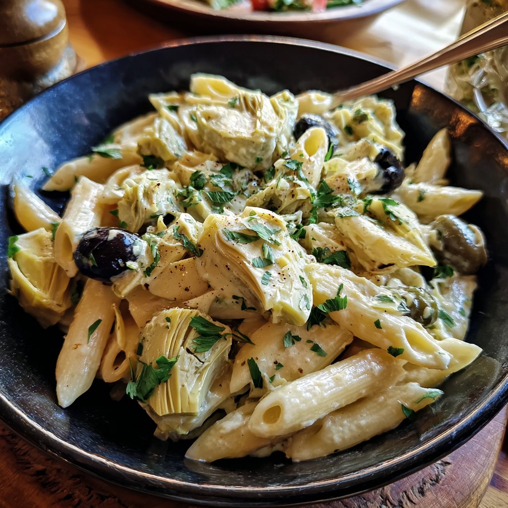 Penne mit Artischocken und Oliven