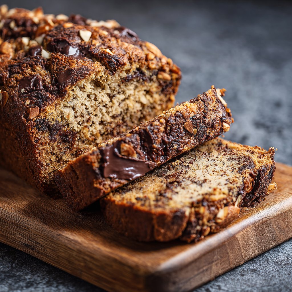 Bananenbrot mit Zartbitterschokolade und Mandeln