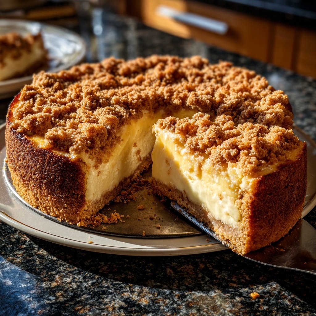 Traditioneller Apfelkuchen mit Pudding und Zimtstreuseln
