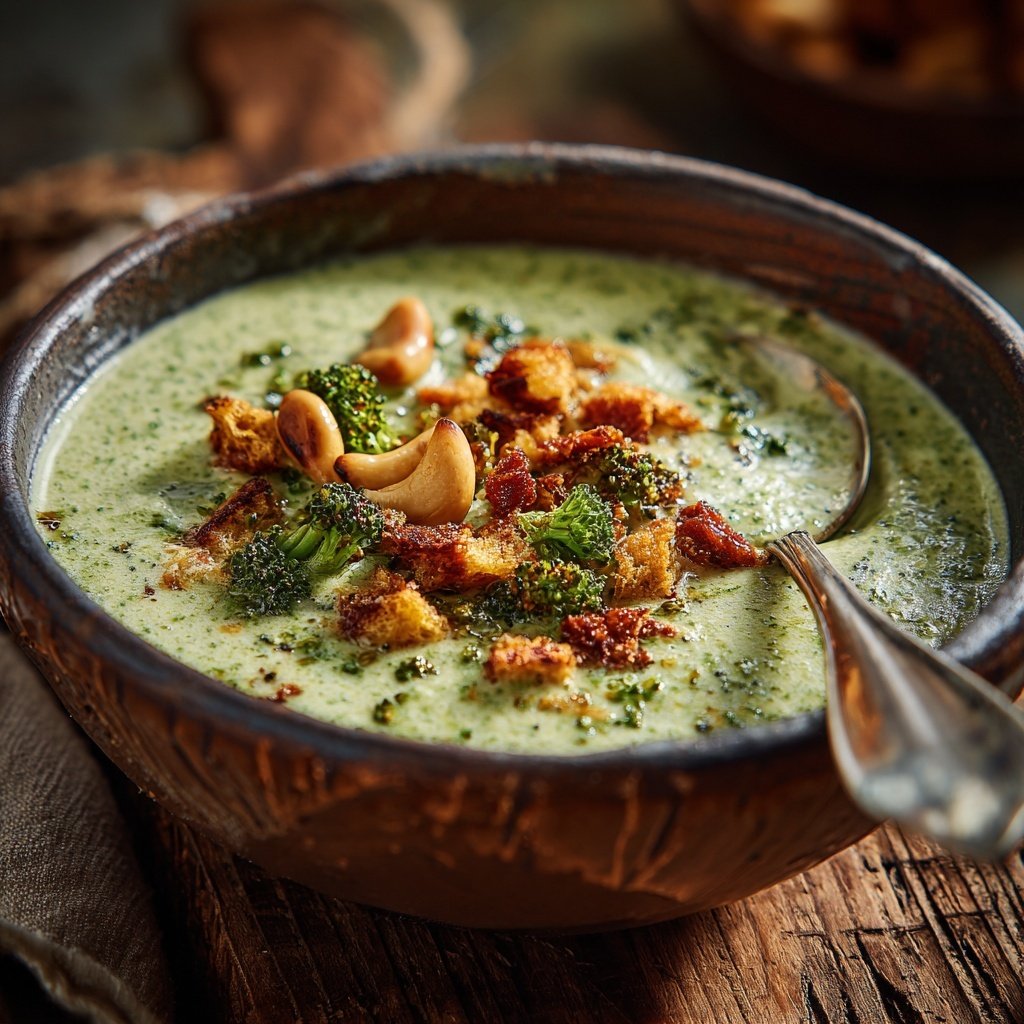 Brokkoli Suppe Mit Gerösteten Pinienkernen