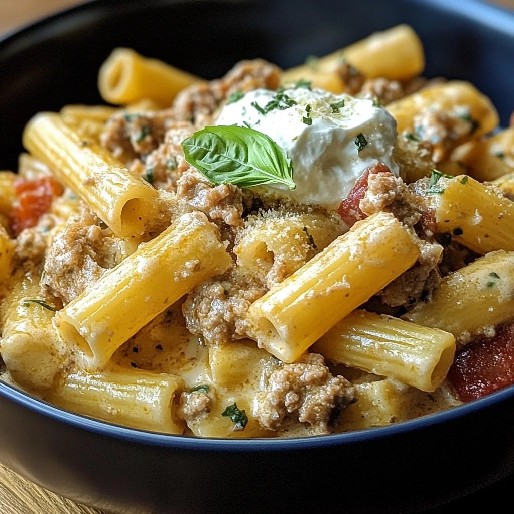 Rigatoni in Hack-Feta-Creme